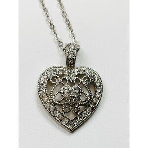 Heart-Shaped Pendant Necklace With Rhinestone Detailing & Adjustable Chain